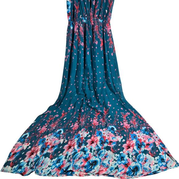 Fate Teal Floral Partially Lined Halter Neck Tie‎ Back Tank Maxi Dress M - Picture 6 of 15